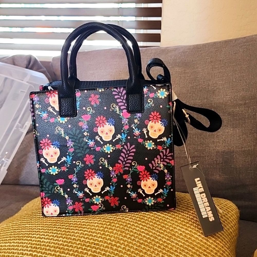 Like Dreams small Skull purse crossbody black with skulls multi color